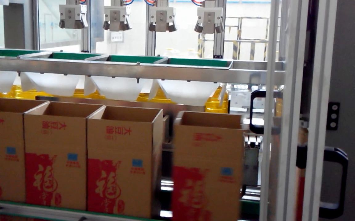 食用油装箱包装线-技术创新25-30箱开箱机